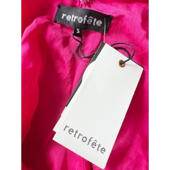 NWT Retrofête Claire Beaded Sequin Hot Pink Barbiecore Tie Waist Mini Slip Dress - Picture 8 of 12